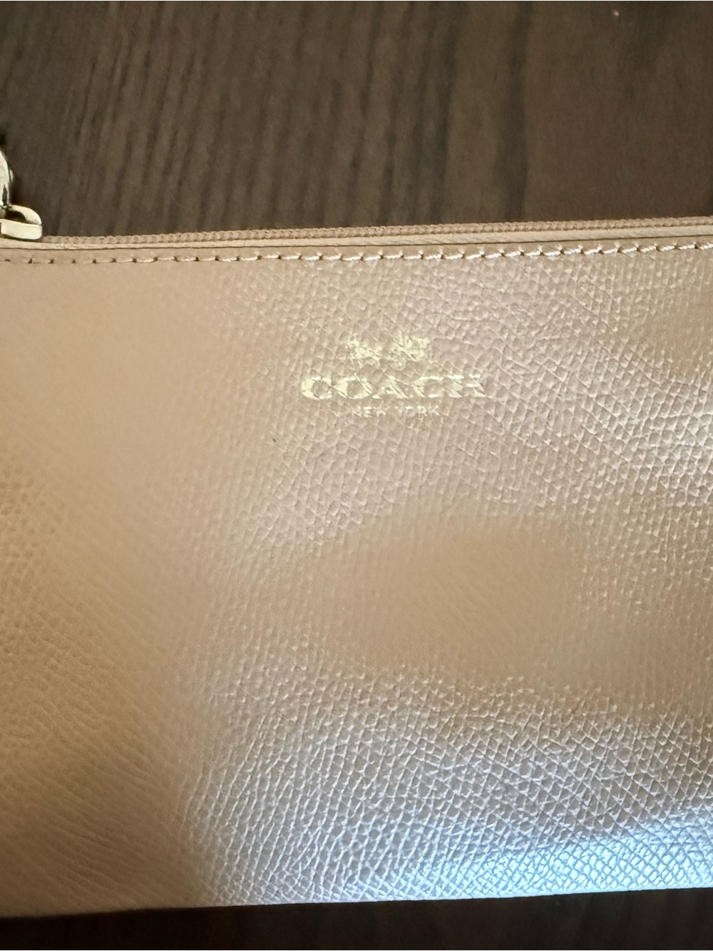 COACH Pebbled Leather Wristlet in Light Beige